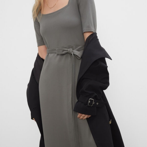 CLUB Monoco Olive Green Asymmetrical Dress.  Size L - Picture 4 of 16